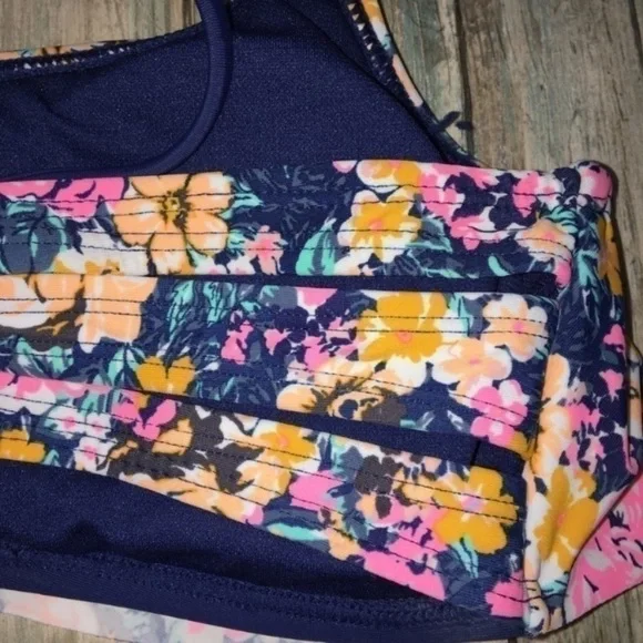 NWT Arizona Jean Company Floral Bikini Top Ruffle Bandeau Women’s Large - Picture 3 of 6